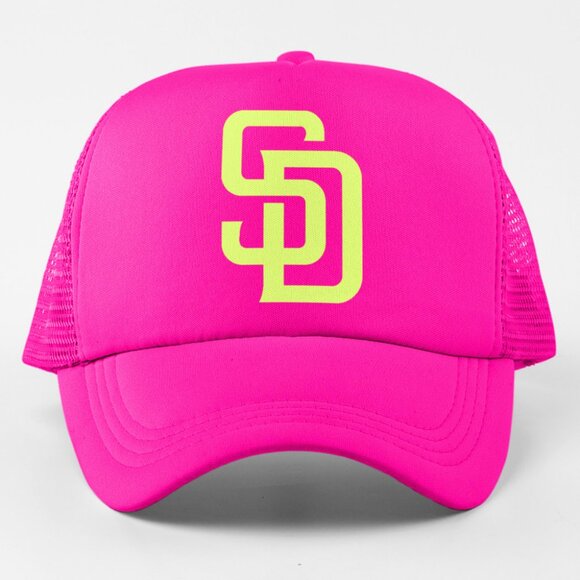 NEW San Diego Padres SD Electric Pop Foam Trucker Snapback Hat NEON HOT PINK - Picture 1 of 2
